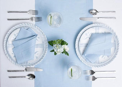 Solino Home Linen Hemstitch Table Runner 108 Inches Long - 100% Pure Linen Sky Blue Table Runner 14 x 108 Inch - Classic Hemstitch