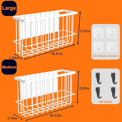 Magnetic Basket for Fridge, Magnetic Fridge Basket, Foil and Plastic Wrap Organizer with 4 hooks, Laundry Room Organization for Dryer Ball, Cling Film, Mail, Umbrella, White, 2 Pack