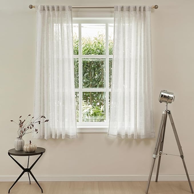 MYSKY HOME Sheer Curtains 63 Inch Length for Bedroom, Window Curtain Panels Light Filtering Privacy Protect Drapes Set, Boho Farmhouse Style Texture Soft Touch, 50" x 63", Linen, 2 Panels
