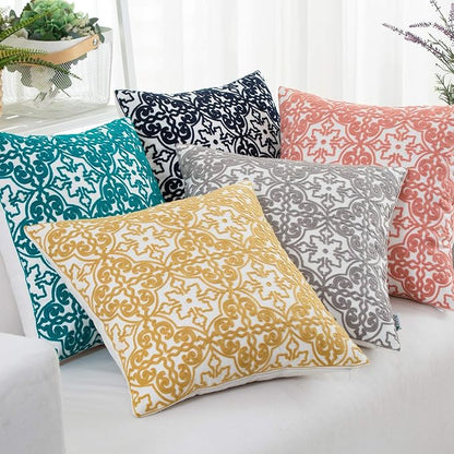 HWY 50 Grey Gray Decorative Throw Pillow Covers 18x18 Inch, Pack of 2 Embroidered Cotton Farmhouse Cushion Cover Pillow Case for Sofa Couch Living Room Bed Bedroon, Sunflower Design