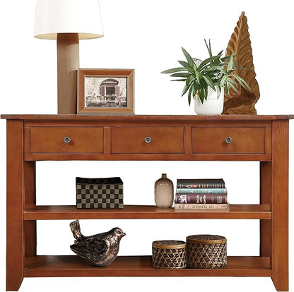 Solid Wood Console Table Entryway Table with Storage Drawers and Bottom Shelf Sofa Table for Entry Hallway Foyer Sofa Couch Table,Fully Assembled (48.8" Brown)