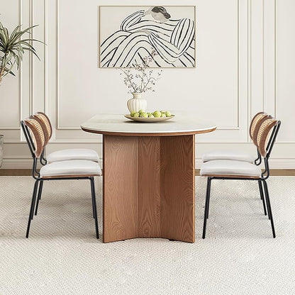 Rattan Dining Chairs Set of 4, Mid Century Modern Dining Chairs with Cane Back for Kitchen Dining Room, 19 Inch Fabric Beige