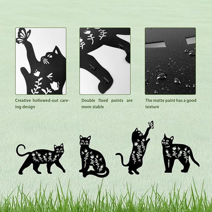 4 Pack Cat Metal Garden Decorative Stakes, Weather Proof Silhouette Statues for Yard, Patio,Outdoor Decor for Cat Lovers and Pet Owners