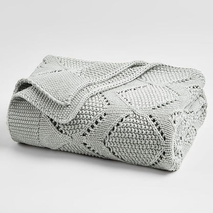Longhui bedding Chunky Cotton Knit Throw Blanket for Couch, Sofa, Bed, or Chair, Decorative Breathable Fall Cable Knit Blanket 51 x 63 Inches, Grey