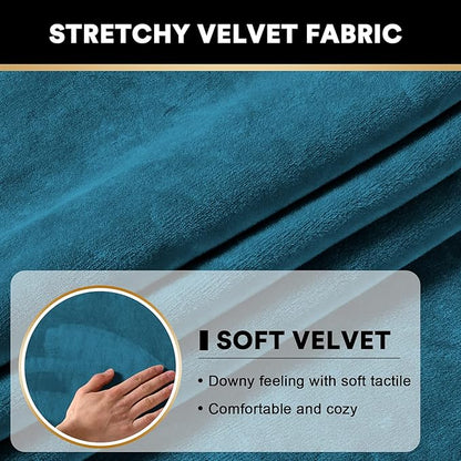 PrinceDeco Couch Cushion Cover Cushion Slipcover for Chair Sofa Cushion Furniture Protector Seat Cushion Sofa Cover for Dog Pet Kid with Elastic Straps Width Up to 29.5", Deep Teal