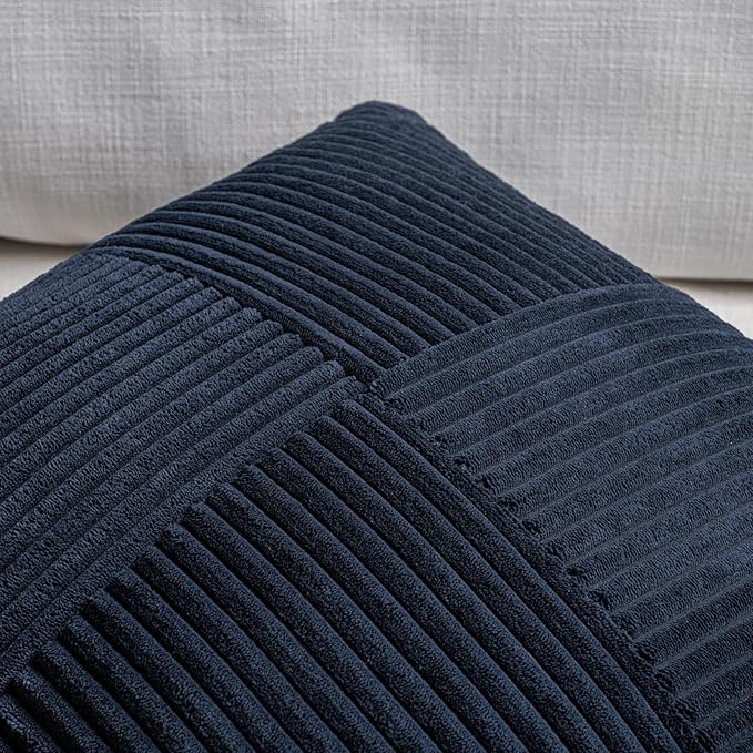 Fancy Homi 2 Packs Navy Blue Samll Decorative Throw Pillow Covers 12x12 Inch with for Couch Bed Sofa, Rustic Farmhouse Boho Home Decor, Soft Corss Patchwork Corduroy Square Cushion Case 30x30 cm