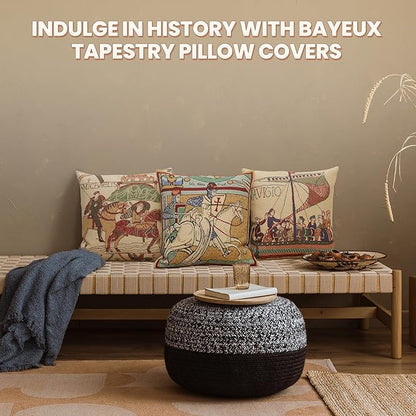 Charlotte Home Furnishings Chevaliers de St.Gregoire Throw Pillow Cover 16" x 16" – Medieval Knight Tapestry Cushion Case for Sofa, Couch, & Bed | Cotton Jacquard Woven in Europe | Insert Not Included