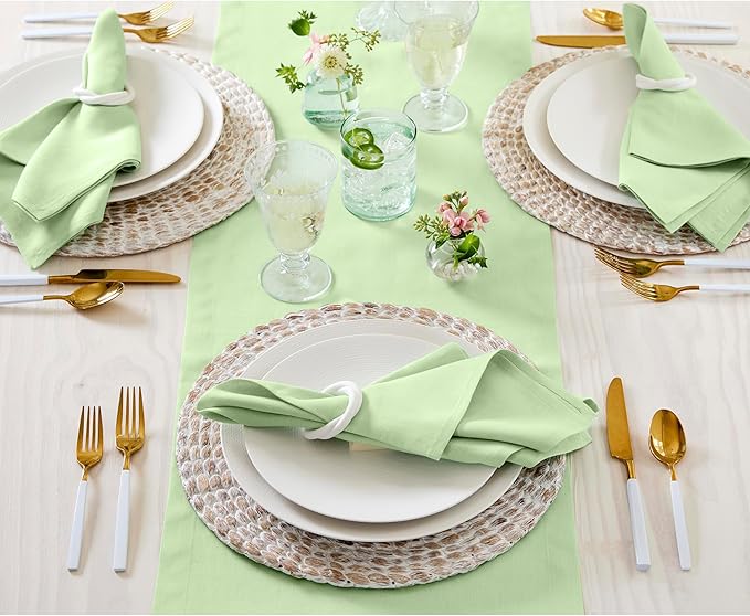 Solino Home Linen Table Runner 90 Inches Long - 100% Pure Linen Pastel Green Table Runner 14 x 90 Inch - Fete