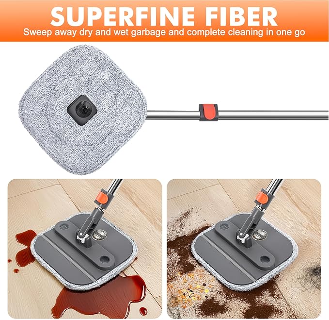 Upgraded Spin Mop and Bucket Self-Standing Mop Bucket Separate Dirty and Clean Water System Self Wringing 360° Rotating Clean Mop and Bucket Set (Drak Gray, 14Pads Mop and Bucket Set)