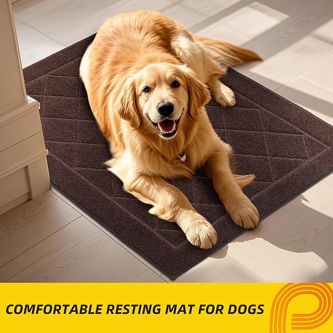 JSEI Dirt Trapper Door Mat 20"x32", Non-Slip Washable Entryway Mats, Dog Door Mat, Stain Resistant and Absorbent Floor Mats, Low Profile Welcome Mat for Front Back Door, Brown