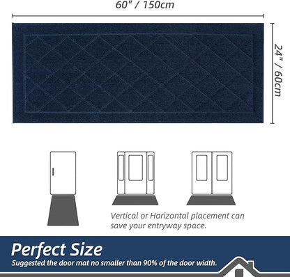BEQHAUSE Dirt Trapper Door Mat 24" x 60", Doormat Non-Slip Entryway Rugs Washable, Dog Door Mat Stain Resistant and Absorbent Welcome Floor Mat for Front Back Door, Muddy Wet Shoes & Paws, Navy Blue