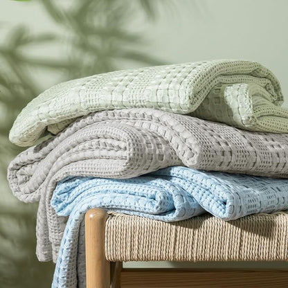 PHF Cooling Waffle Blanket King Size, Lightweight 60% Rayon Derived from Bamboo & 40% Cotton Breathable Blanket for Hot Sleepers, Soft and Luxury for Bed Couch and Sofa,104"x90",Sky Blue