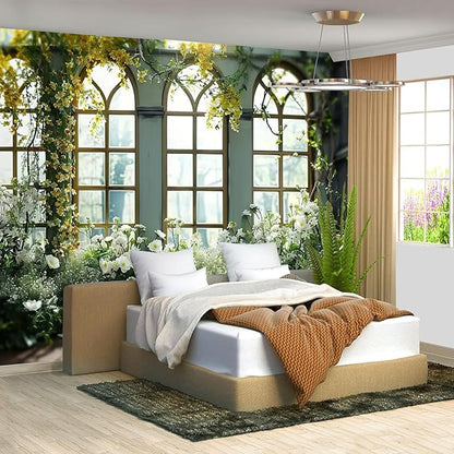 FENDROM Window View White Flower Tapestry Nature Landscape Classic Flower Vine Wall Hanging Party Decorations For Bedroom Living Room Dorm