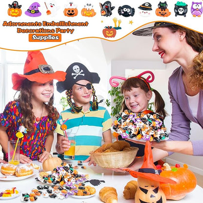 65 Pcs Mini Halloween Figurines Bulk Miniatures Resin Pumpkin Ghost Candy Hat Halloween Garden DIY Accessories for Halloween Decoration Goodie Bags Stuffers, 10 Styles