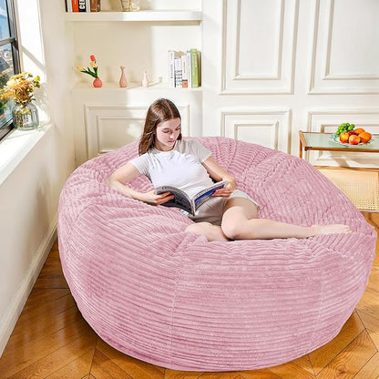 Large Bean Bag Chair, 5FT Giant Beanbag Chairs with Memory Foam Filled, Bean Bag Chairs for Adults, Ultra Soft Lazy Sofa for Living Room Bedroom (Pink)