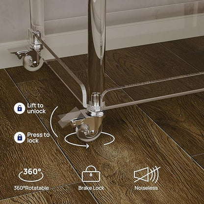 HMYHUM Acrylic Bar Cart with 4 Lockable Wheels, 30.5" L x 15.2" W x 34.5" H, Rolling Serving Cart for The Home Bar, Kitchen, Living Room, with Pulling Handle, Modern, 3-Tier, Clear