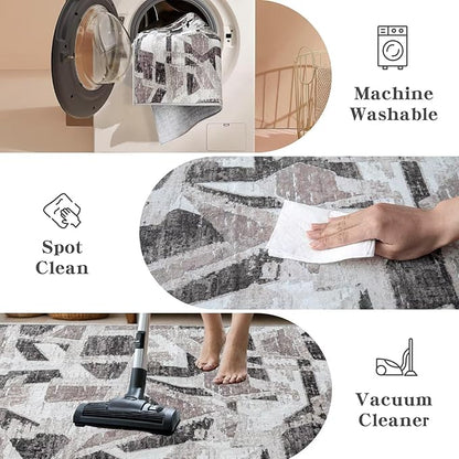 Modern Abstract Door Mat Indoor Entrance 2X3 Front Porch Area Rug Washable, Non-Slip Small Grey Rugs for Entryway Bathroom Ultra-Thin, Throw Carpet for Kitchen Bedroom Nursery Kids Print Faux Wool