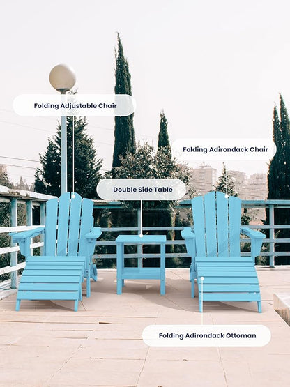 KINGYES Folding Adirondack Ottomans Set of 2 for Adirondack Chair, Light Blue