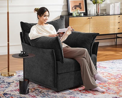 Oversized Accent Chair, Upholstered Modern Sofa Chair with Removable Backrest & Detachable Cover, 24.5" Deep Seat Large Reading Armchair for Living Room Bedroom Office - Chenille Black Set of 1