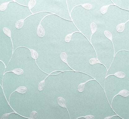 MIUCO Floral Embroidered Semi Sheer Curtains Faux Linen Grommet Window Panel Pair for Kitchen 52 x 63 Inch, Subtle Green