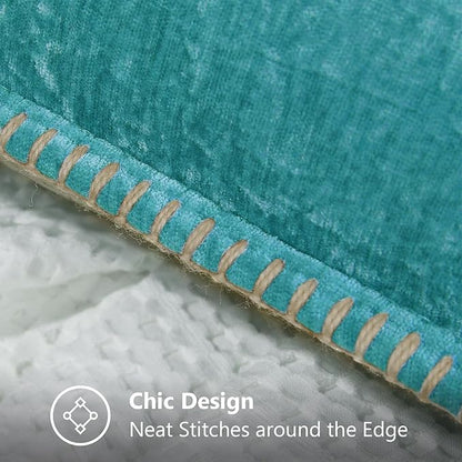 decorUhome Chenille Soft Throw Pillow Covers 26x26 Set of 2, Farmhouse Velvet Neutral Decorative Euro Pillow Covers with Stitched Edge for Couch Sofa Bed Home Decor, Turquoise