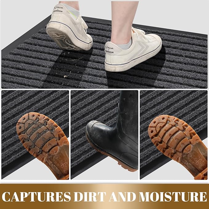 Yimobra Front Door Mat Outdoor Indoor Entrance, 100% Waterproof All-Season All Weather Doormat, Welcome Matt Outside Entry, Non Slip, Low Profile, Heavy Duty Patio Porch Floor Mats,47 x 32,Grey