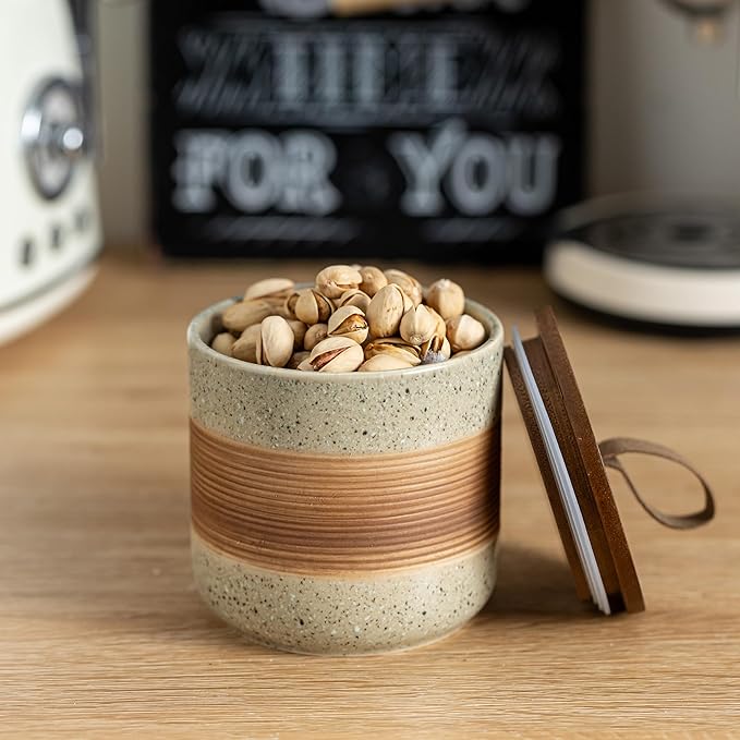Coffee Storage Container Jar with Lid, Ceramic Kitchen Food Storage Jars with Airtight Lids for Spice Sugar Cookie, Stackable Decorative Jars for Coffee Countertop, 28oz