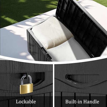 50 Gallon Outdoor Storage Box Waterproof Lockable Resin Deck Box Large, Patio Storage Bin for Pool Accessories Cushion Furniture, Garden Tools, UV-Resistant Outside Delivery Black