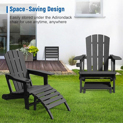 Adirondack Ottoman, HDPE Plastic Adirondack Footstool, All Weather Foot Rest for Adirondack Chair, Outdoor Footrest for Patio,Backyard, Lawn, Fire Pits, Black