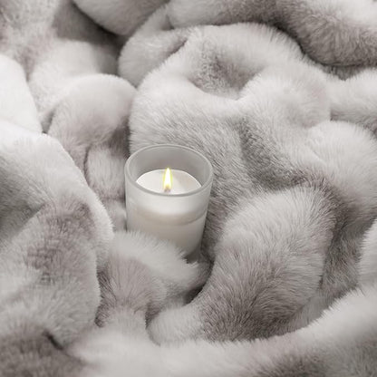 Touchat Luxury 1000GSM Rabbit Faux Fur Blanket, Super Heavy Warm Cozy Brown Blankets for Couch Bed Sofa, Ruched Plush Fuzzy Elegant Soft Reversible Mink Blanket Living Room Bedroom, 90" x 90"