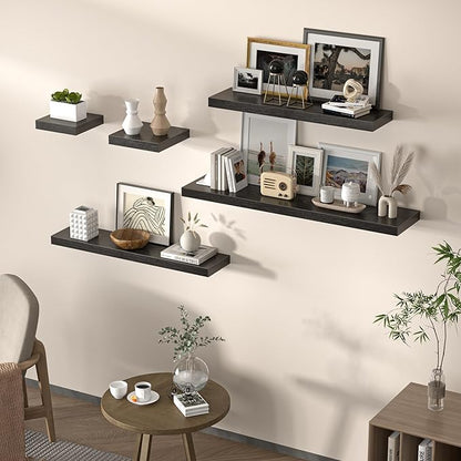 Floating Shelves for Wall, 36" W x 8" D x 1.5" H, Wooden Wall Mounted Display Shelves with Invisible Brackets for Living Room, Bedroom, Bathroom, Kitchen Decor and Storage, Set of 2, Black