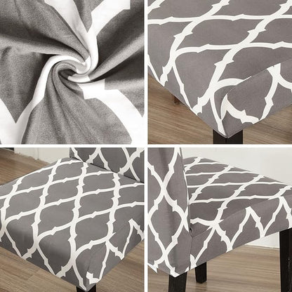 JQinHome Chair Covers for Dining Room 6 Pack, High Stretch Removable Washable Parsons Chair Slipcover for Home Party Hotel Wedding Ceremony (Grey White)