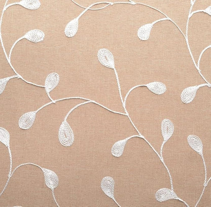 MIUCO Floral Embroidered Semi Sheer Curtains Faux Linen Grommet Curtains for Living Room 52 x 84 Inch 2 Panels Set, Taupe