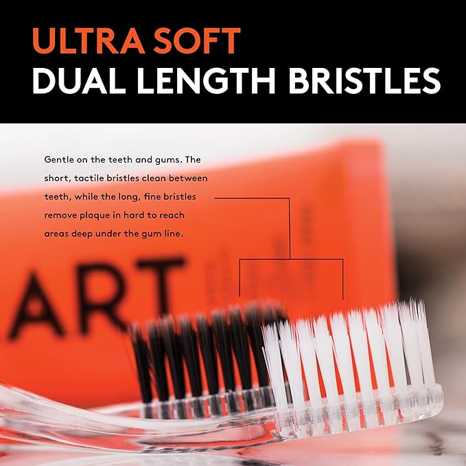 LINHART Extra Soft Toothbrush – Teeth Whitening Toothbrush with Multi Length Bristles, White with Black Bristles, 1 Pack