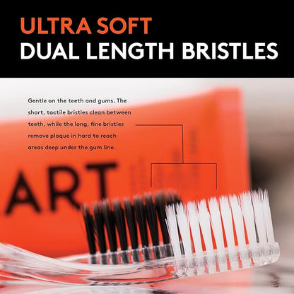 LINHART Extra Soft Toothbrush – Teeth Whitening Toothbrush with Multi Length Bristles, White with Black Bristles, 1 Pack