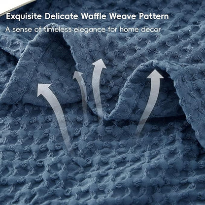 PHF Ultra Soft Waffle Weave Throw Blanket 50"x 60"- Washed Lightweight Breathablee Cozy Woven Blanket - Great for Couch Bed Sofa Home Car - Navy Blue