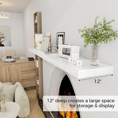 Fun Memories 72 Inch Floating Shelf, 12 Inch Deep Wall Shelf for Fireplace Mantel, Deep Storage Shelves for Home & Office, Wall Shelves with Invisible Bracket, White, Set of 1