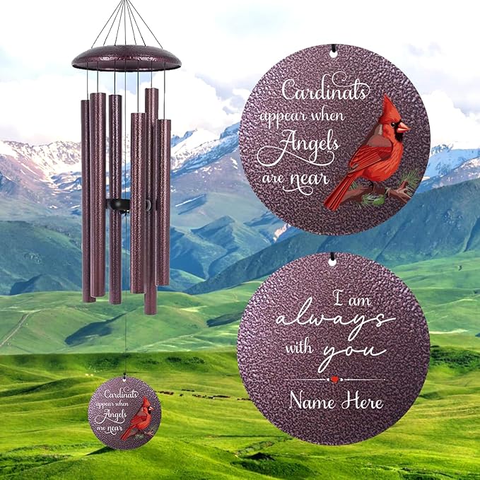ASTARIN 36" Large Deep Tone Personalized Name Sympathy Wind Chimes, Cardinal Memorial Wind Chime for Loss of Mother Father Loved One, Bereavement Condolence Gifts Decor Outdoor Patio Garden