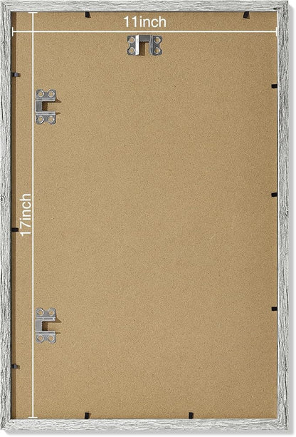 Vittanly 11x17 Picture Frames Set of 9, Shatter Resistant Plexiglass, Display 8x12 Pictures with Mat or 11x17 without Mat, Photo Frames for Wall Mount, Engineered Wood, Grey