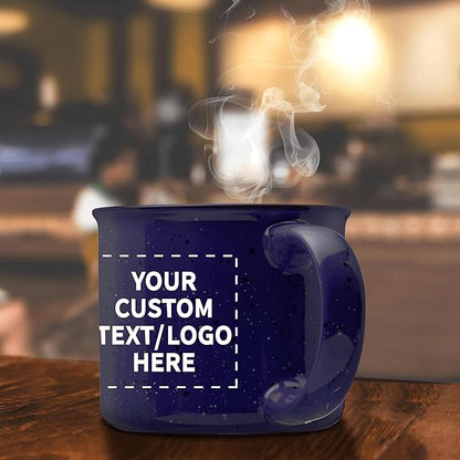 DISCOUNT PROMOS Custom Ceramic Campfire Coffee Mugs 13 oz. Set of 10, Personalized Bulk Pack - Perfect for Tea, Espresso, Cappuccino, Hot Cocoa - Blue