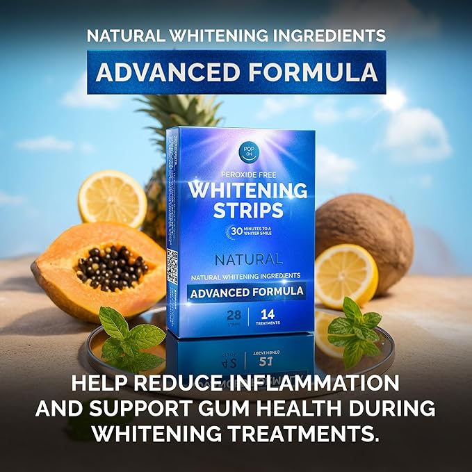 Whitening Strips for Sensitive Teeth 14 Treatments, Mint – Enamel Safe, Peroxide-Free Coconut Teeth Whitening Strips with Natural Enzymes – Gentle White Stips for Sensitive Gums & Daily Oral Care