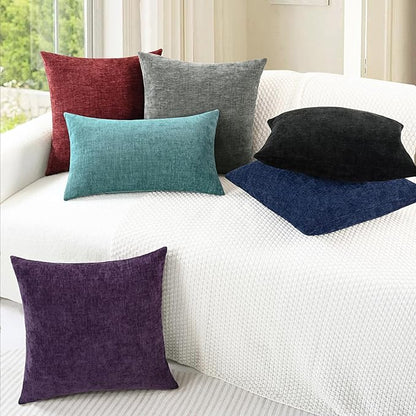CaliTime Throw Pillow Covers Decorative 22 X 22 Inches Pack of 2 Cozy Chenille Cushion Cases for Couch Sofa Bed Living Room Home Plum Purple