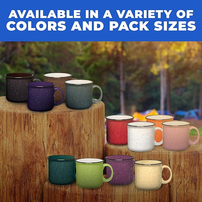 Set of 8 Ceramic Campfire Mugs – 15 Oz, Brown – Coffee & Tea Cups for Home, Work, Travel, Camping – Customizable, Great for DIY, Events, Companies