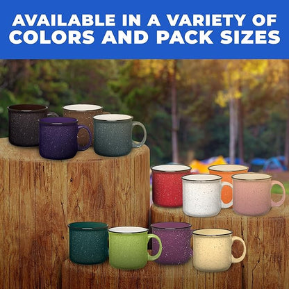 Set of 8 Ceramic Campfire Mugs – 15 Oz, Orange – Coffee & Tea Cups for Home, Work, Travel, Camping – Customizable, Great for DIY, Events, Companies
