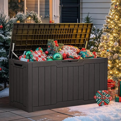YITAHOME 100 Gallon Outdoor Storage Box, Large Water Resistant Resin Deck Box, Indoor Outdoor Lockable Storage Container for Patio, Garden, Cushions, Tools, Equipment (Dark Brown)