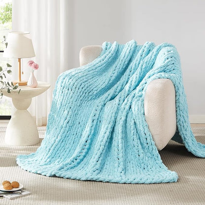 L'AGRATY Chunky Knit Blanket Throw - Soft Chenille Yarn Throw Blanket 40x50： Handmade Thick Cable Knit Crochet Blanke - Large Knit Blanket Chunky Rope Knot Throw Blanket for Couch Sofa Bed Home Decor