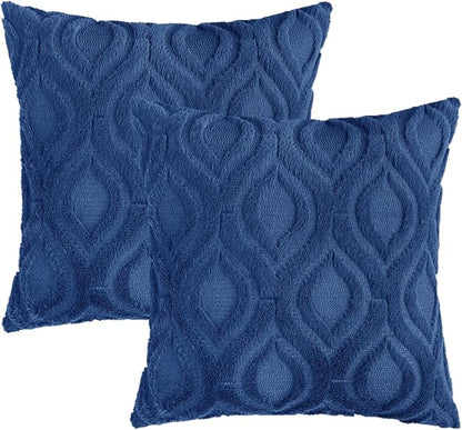 decorUhome Fall Throw Pillow Covers 20x20 Inch Set of 2, Soft Plush Decorative Faux Fur Dark Blue Solid Couch Pillow Covers, Accent Farmhouse Neutral Square Euro Pillow Cases for Sofa Bed Living Room