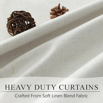 DANCURTON Custom Nursery Blackout 68 Inch Curtains 2 Panels Set Rustic Country Cream Linen Thermal Insulated Sound Dampening Curtain Back Tab Rod Pocket for Dining Room 68 Inches Long Length Drapes