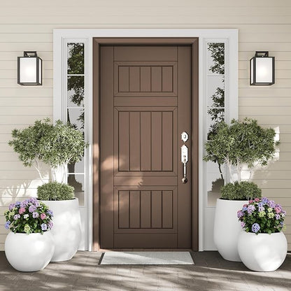 DTY Signature Mount Sherman Lightweight Durable Modern Fiberstone Sphere Planter for Indoor & Outdoor Drainage Hole & Rubber Plug Weather Resistant, 13.5" H x 17" Dia, 12" Opening - Medium, White
