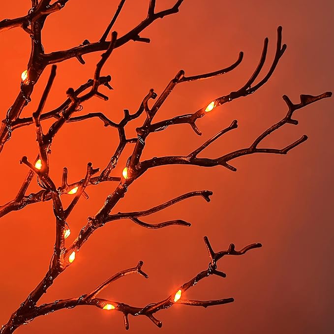 LITBLOOM Halloween Tree with Lights Plug in 4FT 150 Orange Fairy Lights, Lighted Black Spooky Tree for Indoor Outdoor Home Fall Halloween Decoration